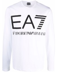 T-shirt à manche longue imprimé blanc et noir Ea7 Emporio Armani