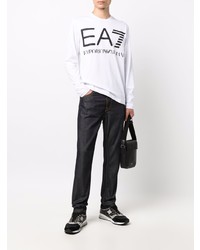 T-shirt à manche longue imprimé blanc et noir Ea7 Emporio Armani