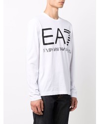 T-shirt à manche longue imprimé blanc et noir Ea7 Emporio Armani