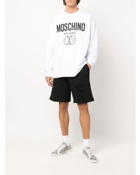 T-shirt à manche longue imprimé blanc et noir Moschino