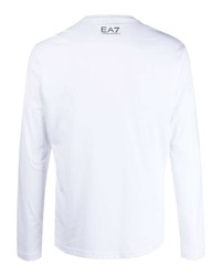 T-shirt à manche longue imprimé blanc et noir Ea7 Emporio Armani