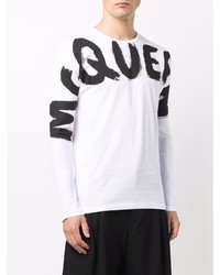 T-shirt à manche longue imprimé blanc et noir Alexander McQueen