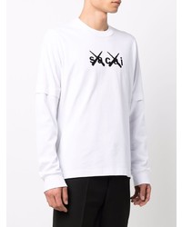 T-shirt à manche longue imprimé blanc et noir Sacai