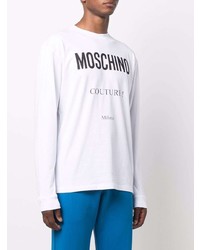 T-shirt à manche longue imprimé blanc et noir Moschino