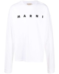 T-shirt à manche longue imprimé blanc et noir Marni