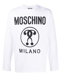 T-shirt à manche longue imprimé blanc et noir Moschino