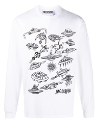 T-shirt à manche longue imprimé blanc et noir Moschino