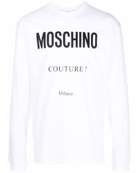 T-shirt à manche longue imprimé blanc et noir Moschino