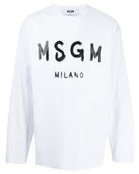T-shirt à manche longue imprimé blanc et noir MSGM