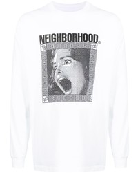 T-shirt à manche longue imprimé blanc et noir Neighborhood