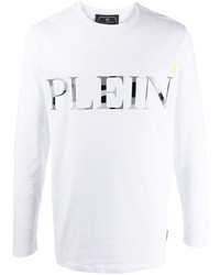 T-shirt à manche longue imprimé blanc et noir Philipp Plein