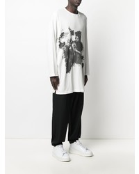 T-shirt à manche longue imprimé blanc et noir Yohji Yamamoto