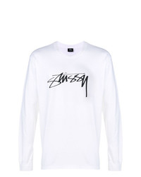 T-shirt à manche longue imprimé blanc et noir Stussy