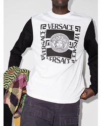 T-shirt à manche longue imprimé blanc et noir Versace