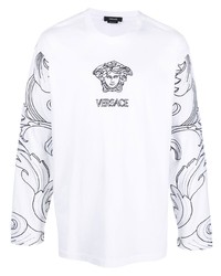 T-shirt à manche longue imprimé blanc et noir Versace