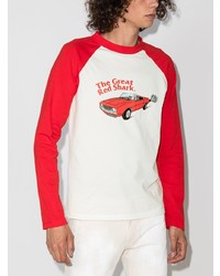 T-shirt à manche longue imprimé blanc et rouge DUOltd