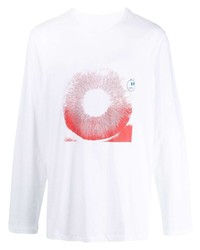 T-shirt à manche longue imprimé blanc et rouge Oamc