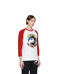 T-shirt à manche longue imprimé blanc et rouge Moschino