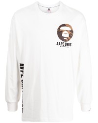 T-shirt à manche longue imprimé blanc AAPE BY A BATHING APE