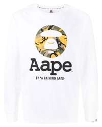 T-shirt à manche longue imprimé blanc AAPE BY A BATHING APE