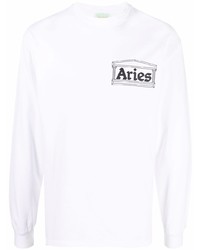 T-shirt à manche longue imprimé blanc Aries