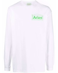 T-shirt à manche longue imprimé blanc Aries