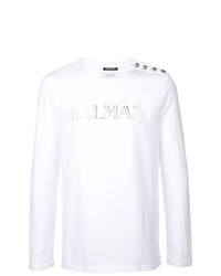 T-shirt à manche longue imprimé blanc Balmain