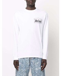 T-shirt à manche longue imprimé blanc Aries