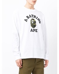 T-shirt à manche longue imprimé blanc A Bathing Ape