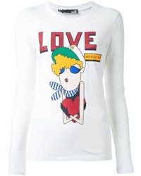 T-shirt à manche longue imprimé blanc Love Moschino