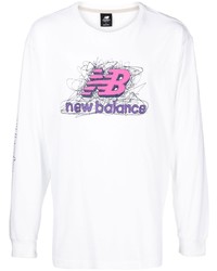 T-shirt à manche longue imprimé blanc New Balance