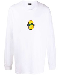 T-shirt à manche longue imprimé blanc Stussy