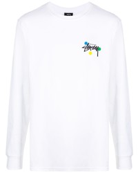 T-shirt à manche longue imprimé blanc Stussy