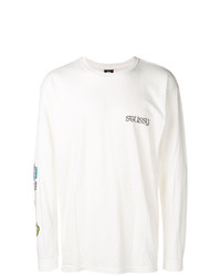 T-shirt à manche longue imprimé blanc Stussy