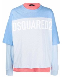 T-shirt à manche longue imprimé bleu clair DSQUARED2
