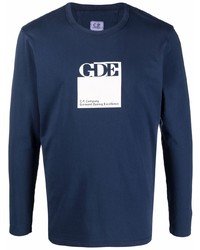 T-shirt à manche longue imprimé bleu marine et blanc C.P. Company