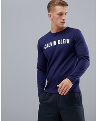 T-shirt à manche longue imprimé bleu marine et blanc Calvin Klein Performance