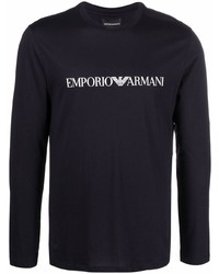T-shirt à manche longue imprimé bleu marine et blanc Emporio Armani