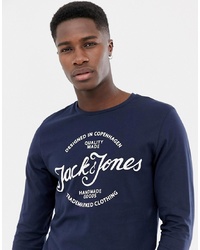 T-shirt à manche longue imprimé bleu marine et blanc Jack & Jones