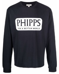 T-shirt à manche longue imprimé bleu marine et blanc Phipps