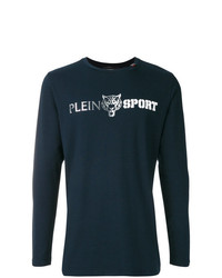 T-shirt à manche longue imprimé bleu marine et blanc Plein Sport