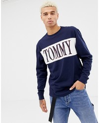 T-shirt à manche longue imprimé bleu marine et blanc Tommy Jeans