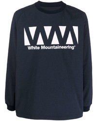 T-shirt à manche longue imprimé bleu marine et blanc White Mountaineering