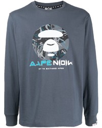 T-shirt à manche longue imprimé bleu marine AAPE BY A BATHING APE
