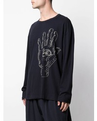 T-shirt à manche longue imprimé bleu marine Yohji Yamamoto