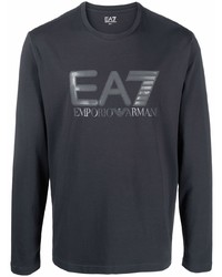 T-shirt à manche longue imprimé bleu marine Ea7 Emporio Armani