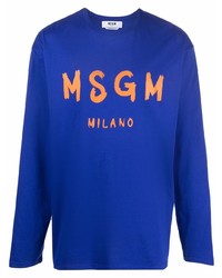 T-shirt à manche longue imprimé bleu marine MSGM