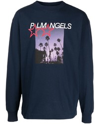 T-shirt à manche longue imprimé bleu marine Palm Angels