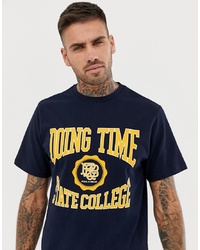T-shirt à manche longue imprimé bleu marine Pull&Bear