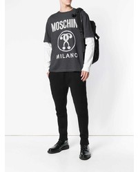 T-shirt à manche longue imprimé gris foncé Moschino